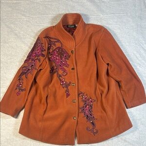 Bob Mackie Wearable Art Burnt Orange Embroidered Jacket.  Size 1X